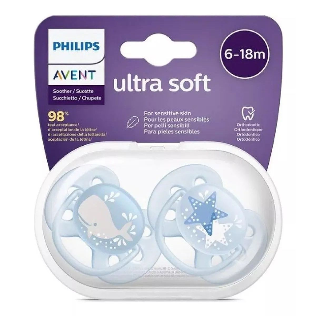 AVENT - Chupon Avent 6 A 18 M Ultra Suave Pack De 2 Uni + Estuche