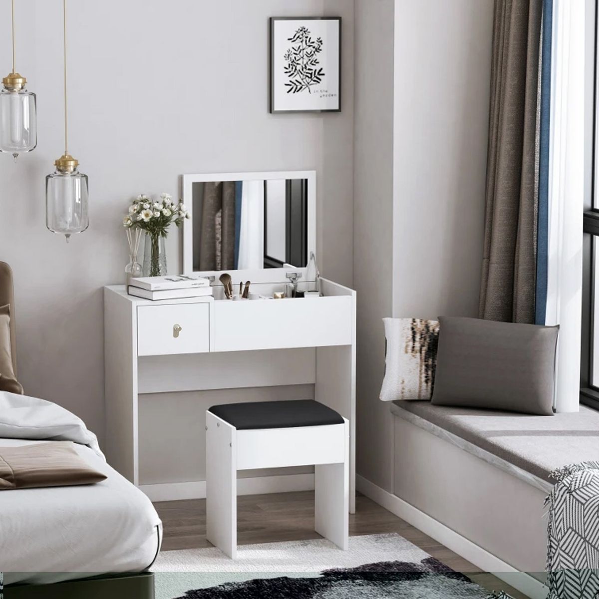 GENERICO - Escritorio Tocador Plegable Blanco 90cm Melamina