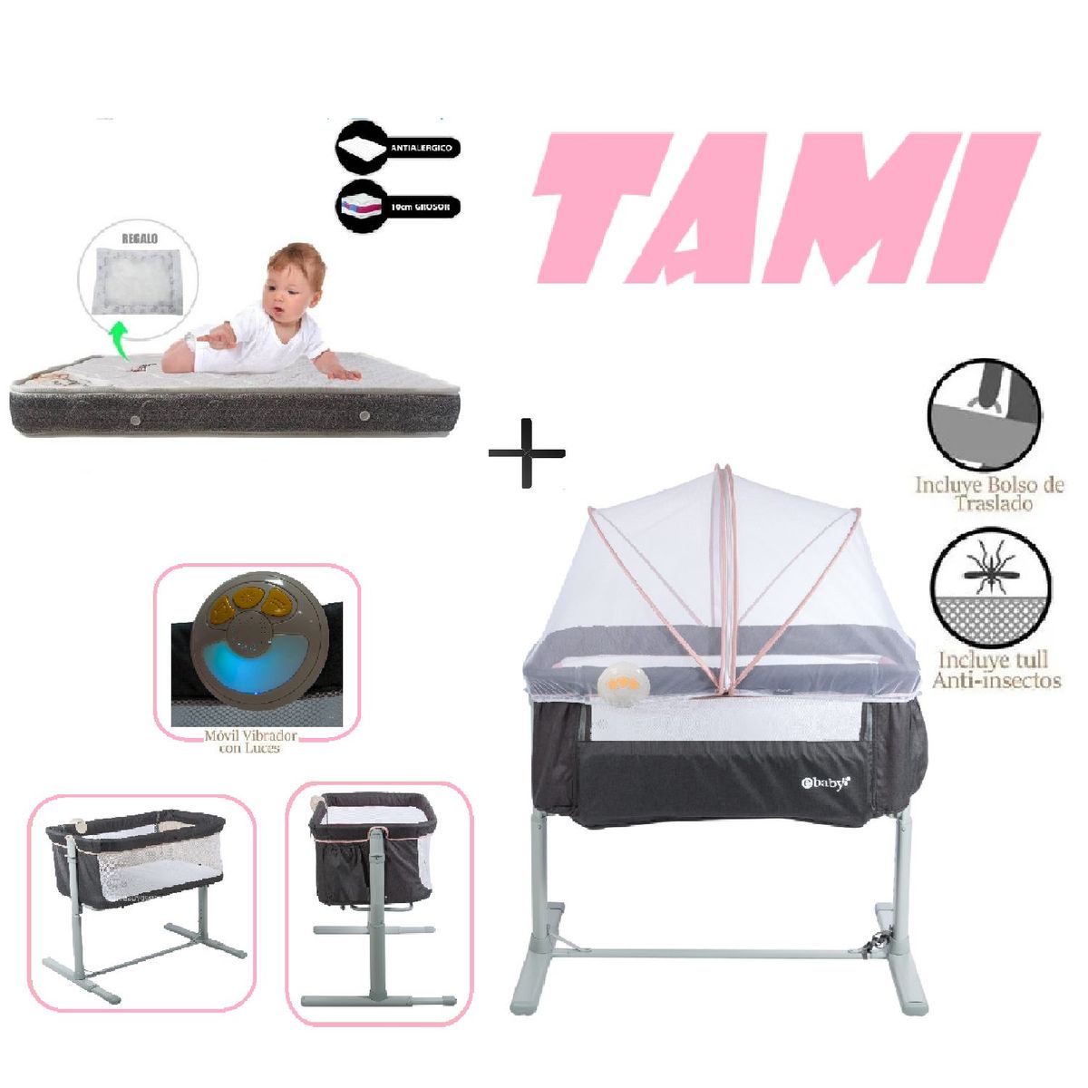 EBABY - Ebaby Cuna Colecho Tami EB756-Colchon P-Rosa