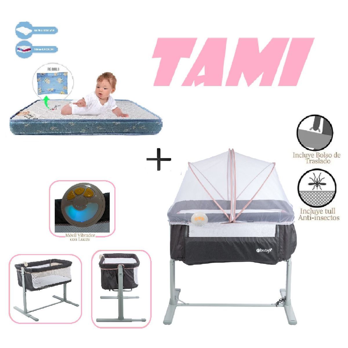 EBABY - Ebaby Cuna Colecho Tami EB756-Colchon A-Rosa