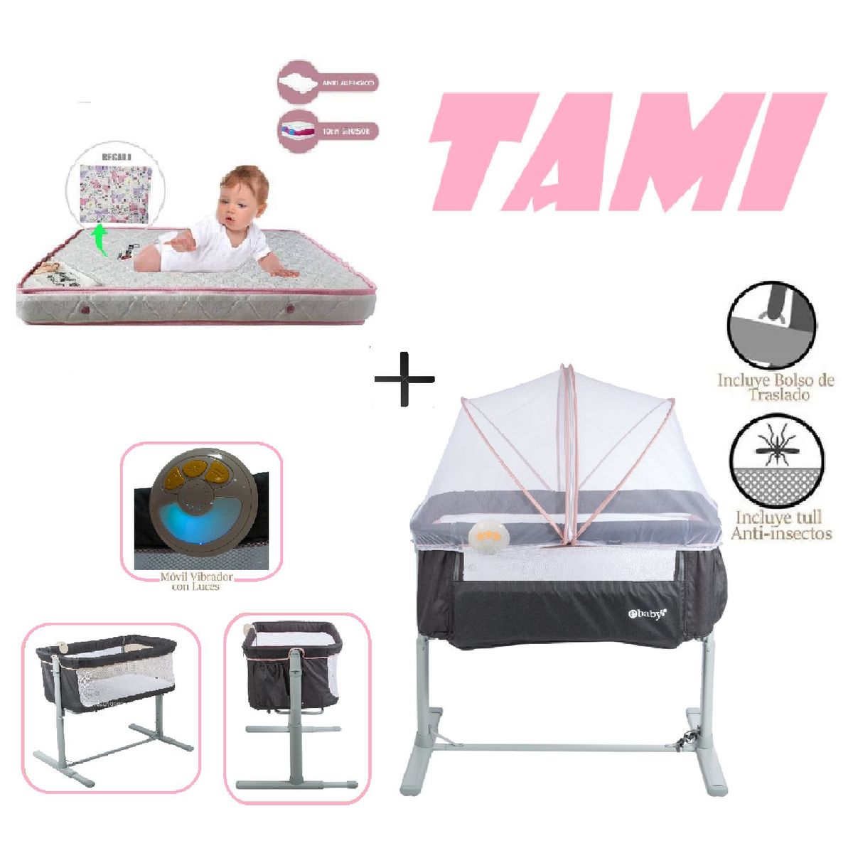 EBABY - Ebaby Cuna Colecho Tami EB756-Colchon R-Rosa