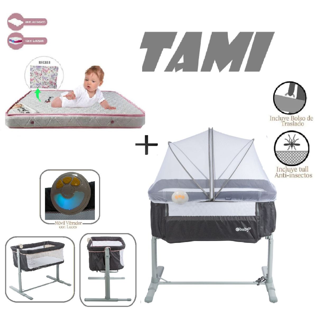 EBABY - Ebaby Cuna Colecho Tami EB756-Colchon R-Plomo