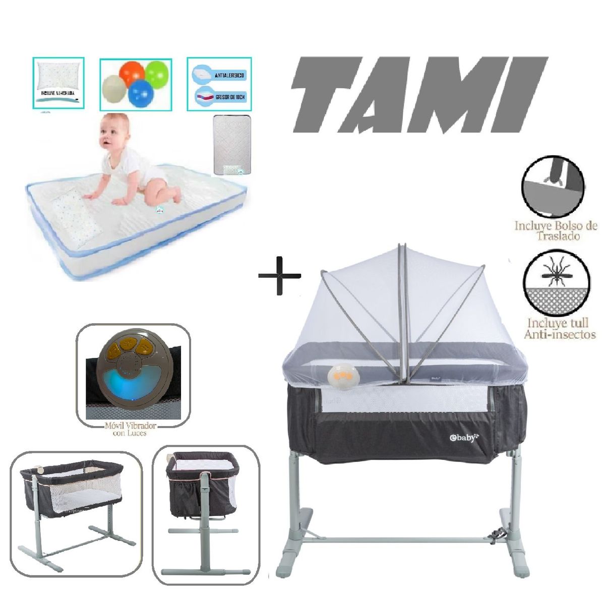 EBABY - Ebaby Cuna Colecho Tami EB756-Colchon C-Plomo