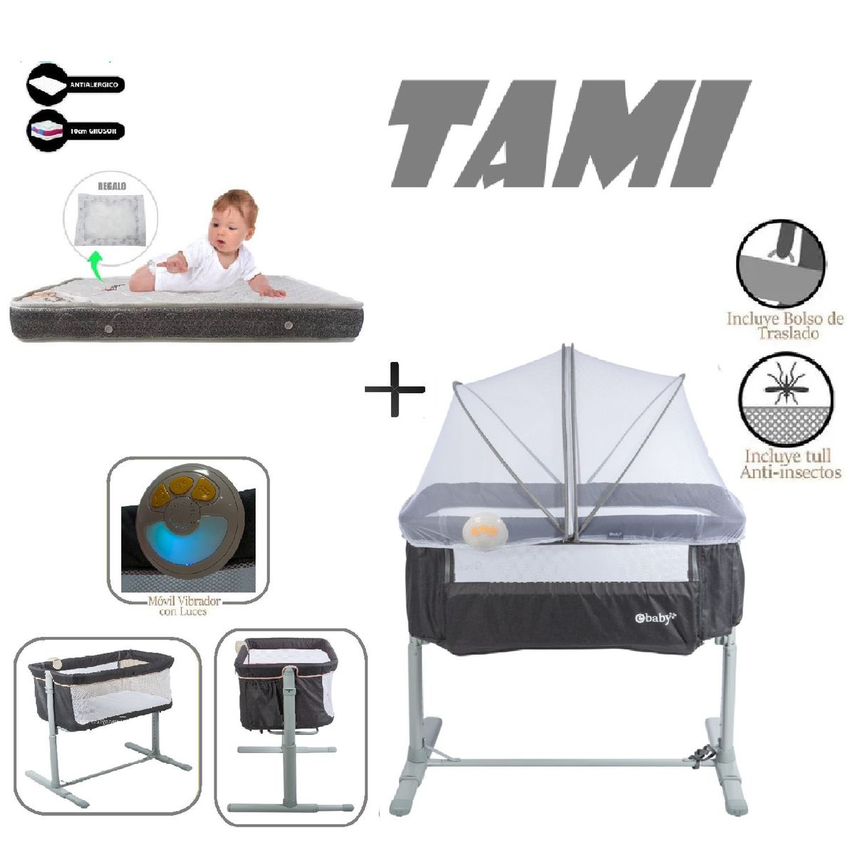 EBABY - Ebaby Cuna Colecho Tami EB756-Colchon P-Plomo