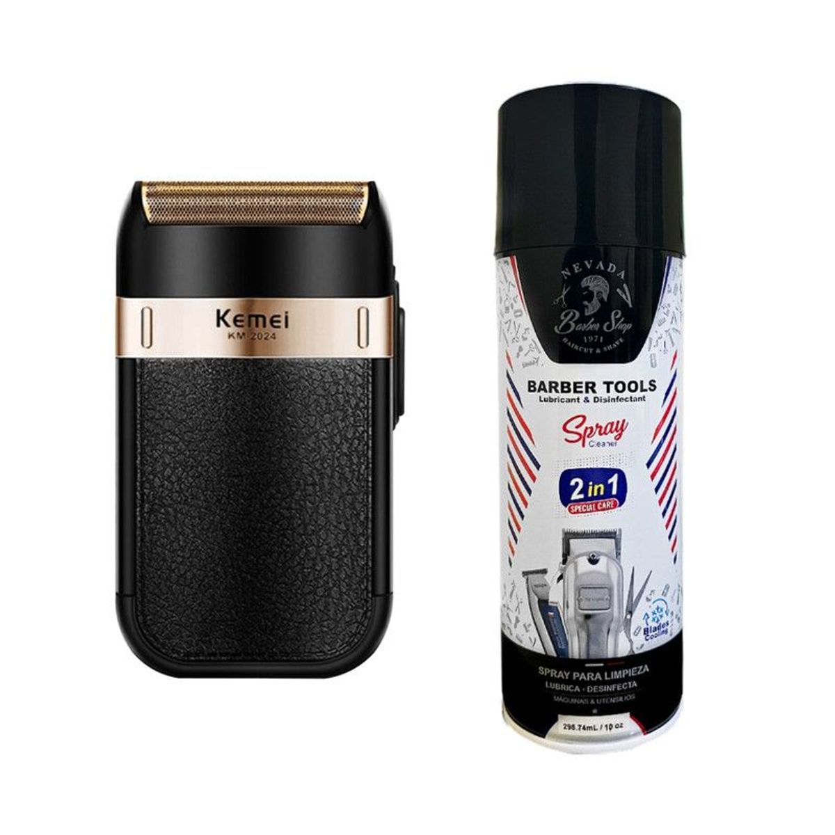 KEMEI - Afeitadora Negra kemei + Spray desinfectante de barberia