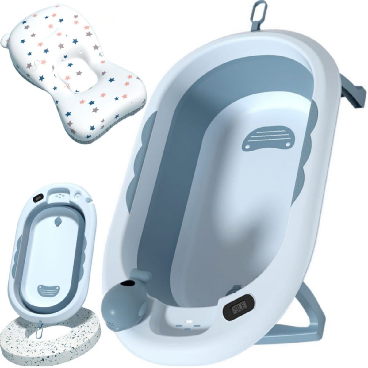 CAM - Bañera para bebe con Termómetro + gorro regadera y guantes