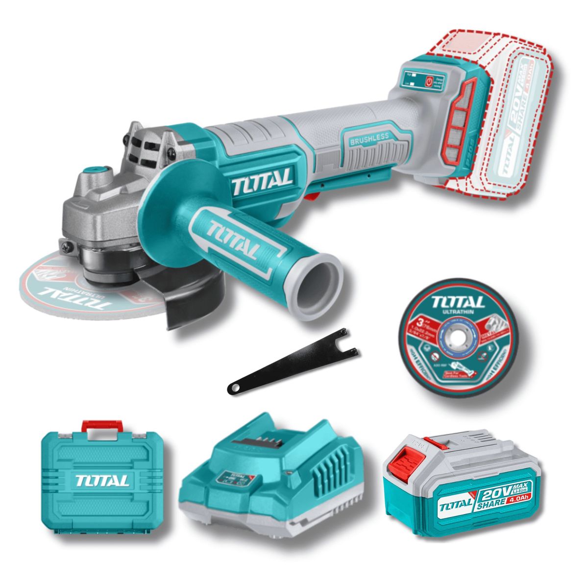 TOTAL TOOLS - Amoladora angular 4 ½" incluye bateria 4ah y cargador Total