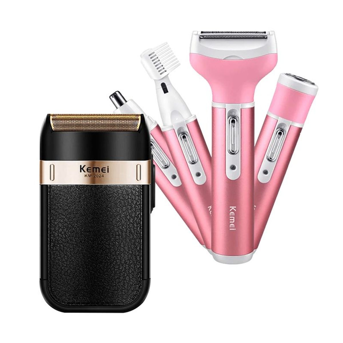 KEMEI - Afeitadora de Barba Negro + Afeitadora Femenina 4 en 1