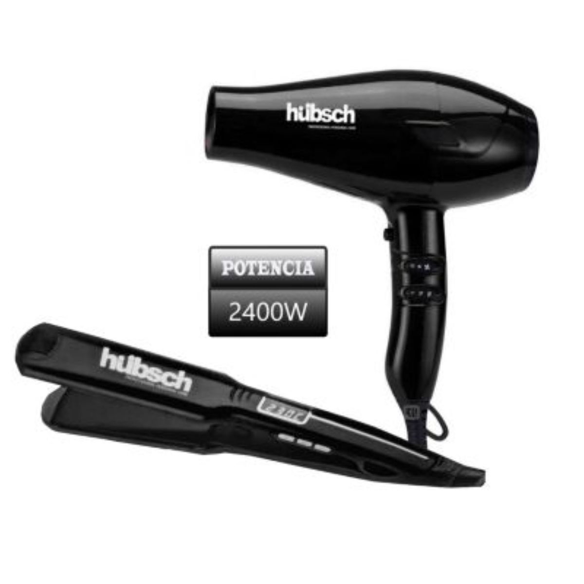 HUBSCH - Combo Secador de Cabello  Alisador Hubsch AC 2400W -Negro