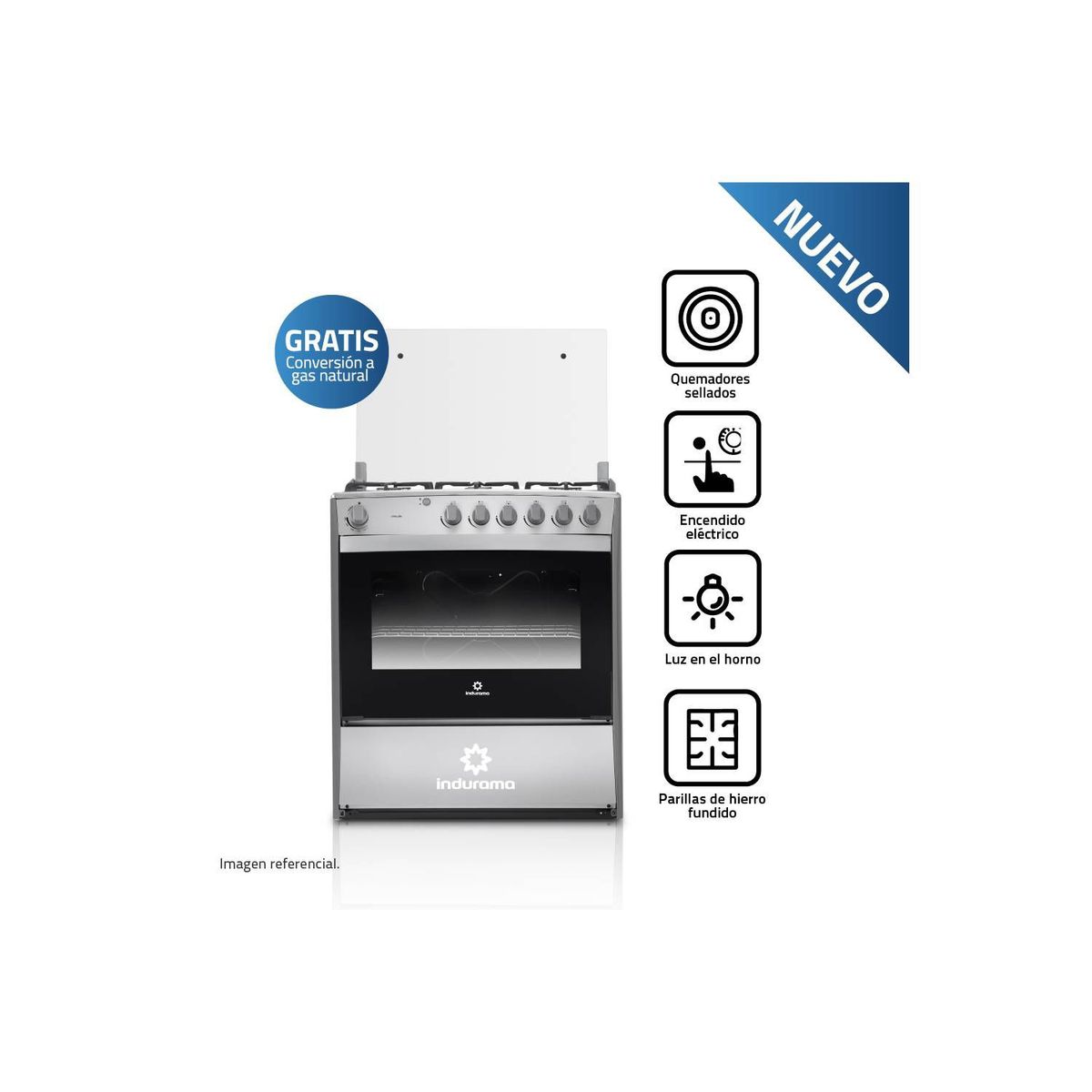 INDURAMA - Cocina Indurama Cataluña 6 Hornillas Croma