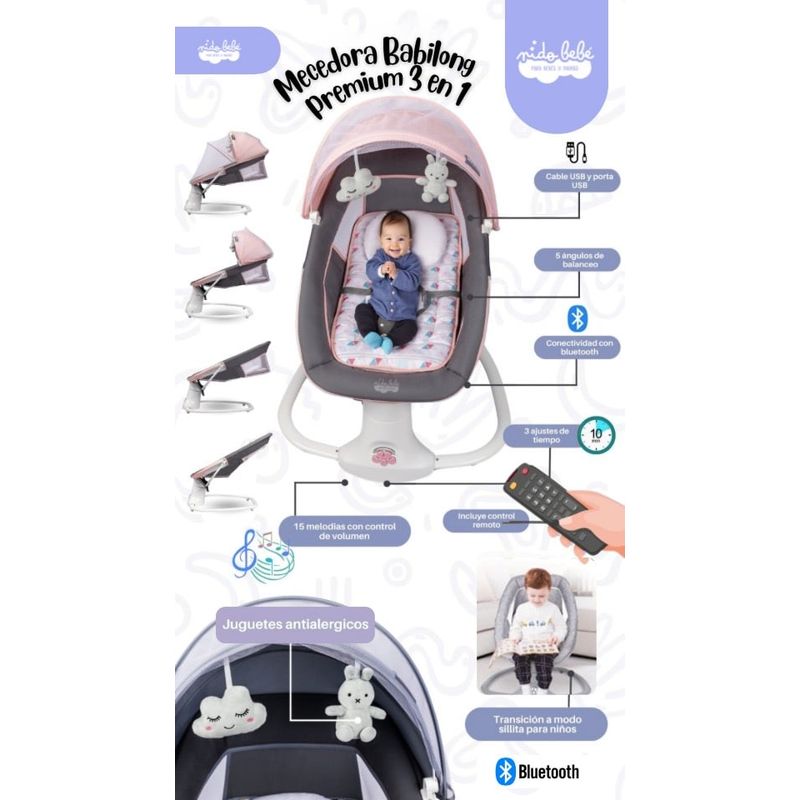 GENERICO - Silla mecedora eléctrica 3 en 1 Babilong Rosa
