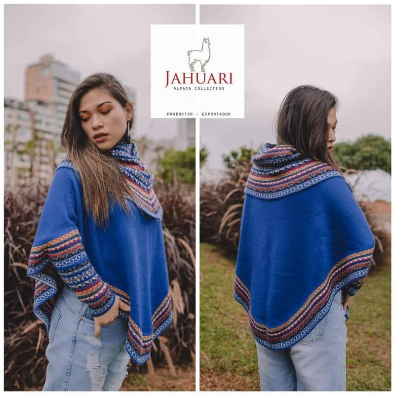 GENERICO - Poncho  Alpaca Con Manga 3/4 Y Gorro