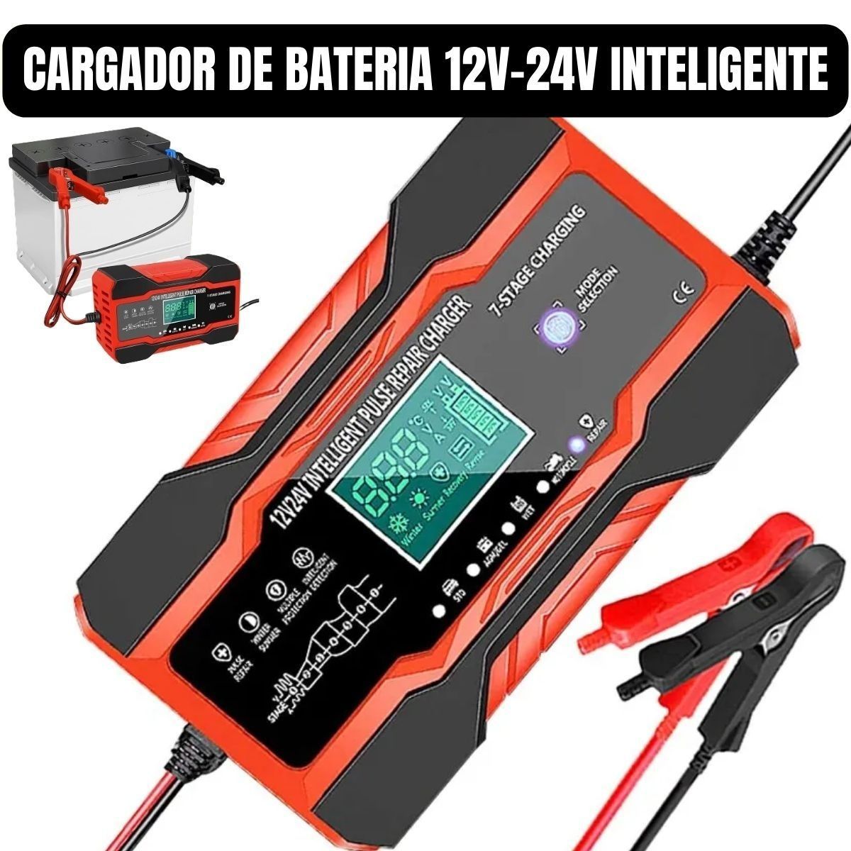 GENERICO - Cargador Inteligente Para Batería Auto Batería Moto 12V-24V