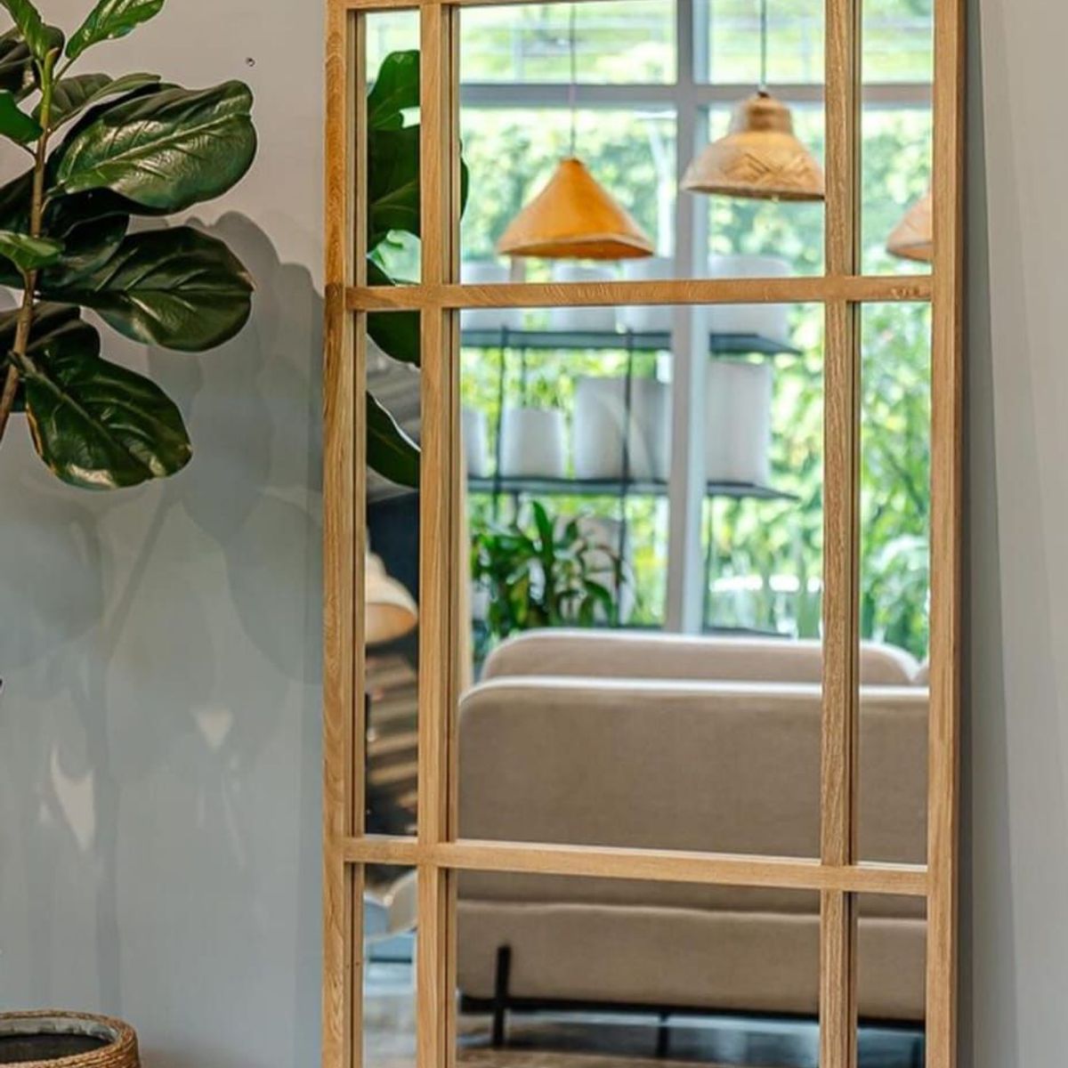 GENERICO - Espejo Estilo Ventana con Marco de Madera