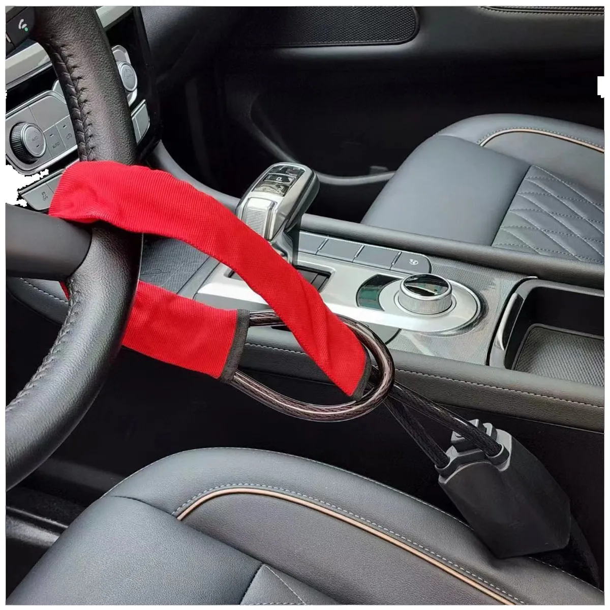 GENERICO - Seguro Bloqueo de Timón a Cinturón de Seguridad Rojo