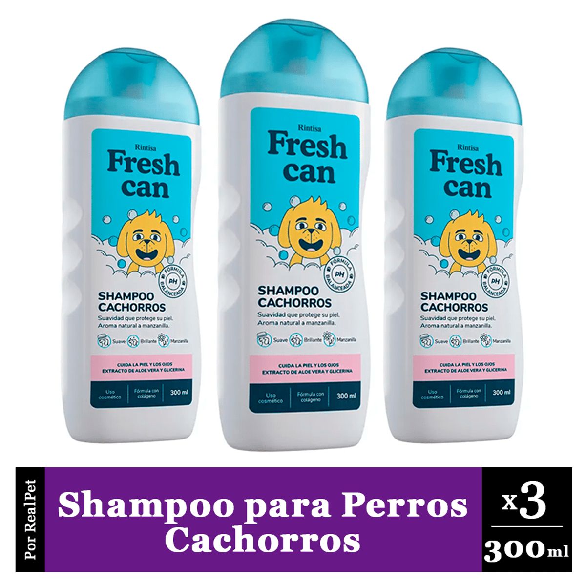 GENERICO - Pack x3 Shampoo para Perros Fresh Can Cachorros 300 ml
