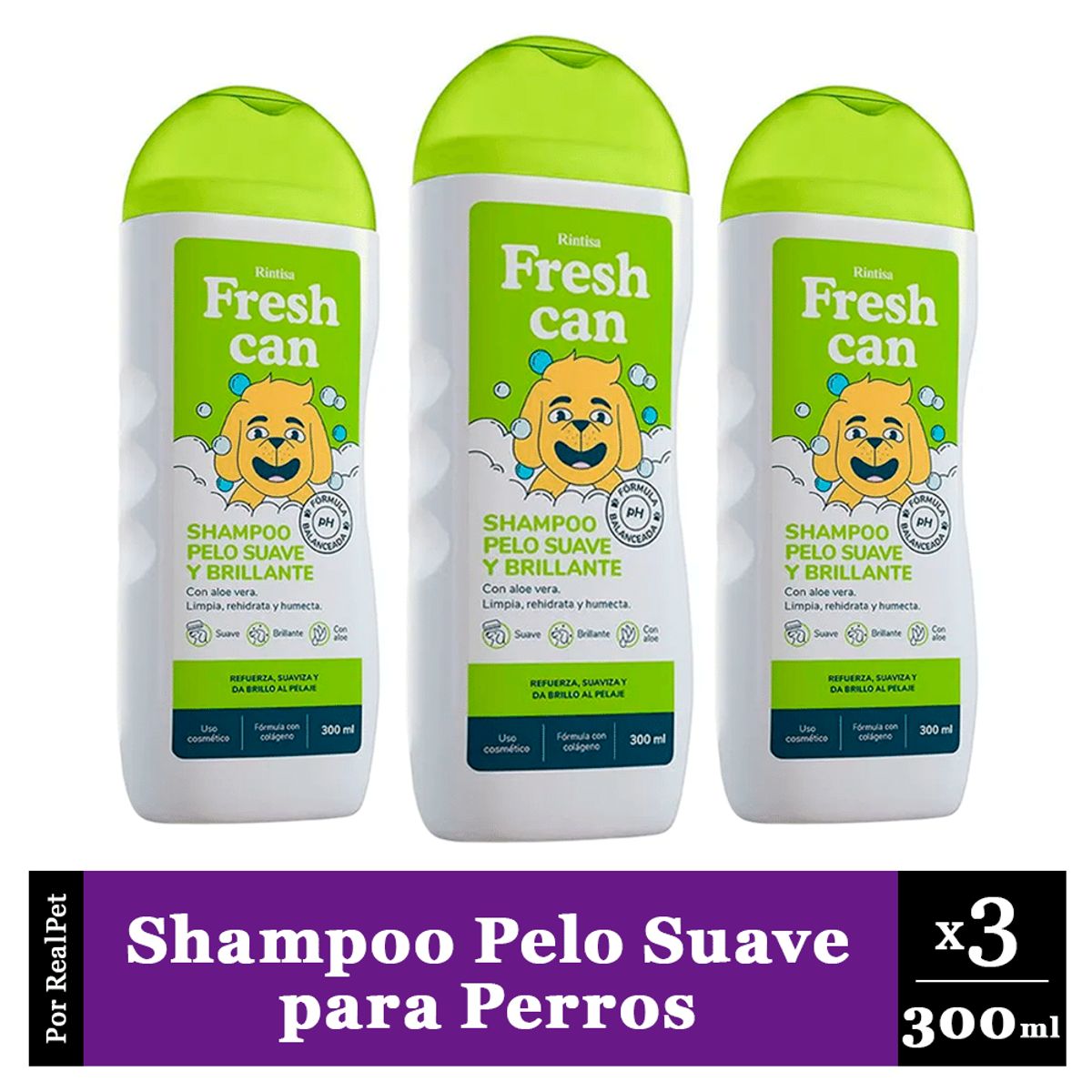 GENERICO - Pack x3 Shampoo para Perros Fresh Can Pelo Suave 300 ml
