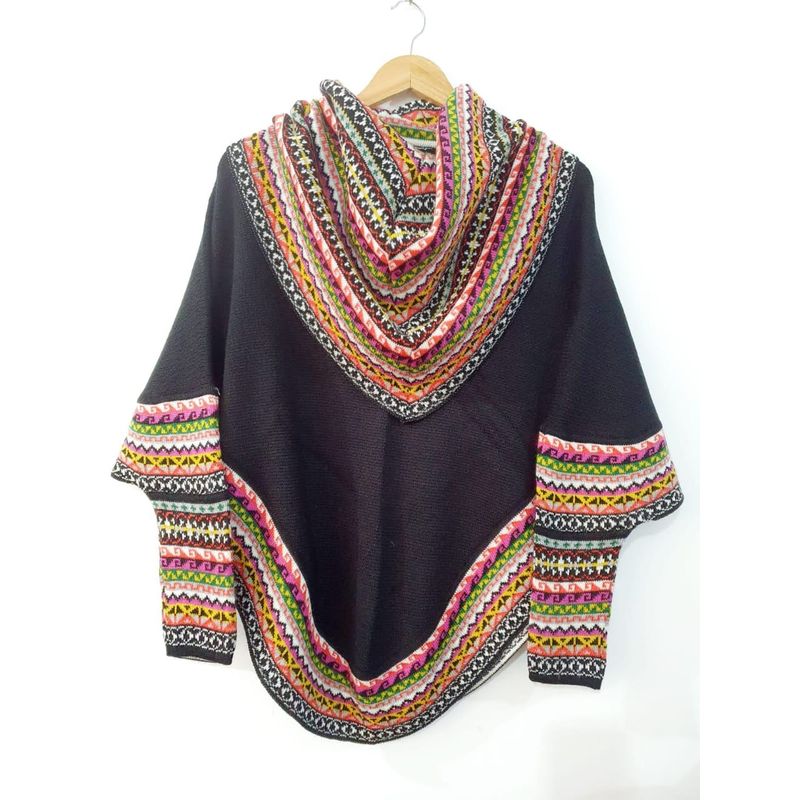 GENERICO - Poncho  Alpaca Con Manga 3/4 Y Gorro