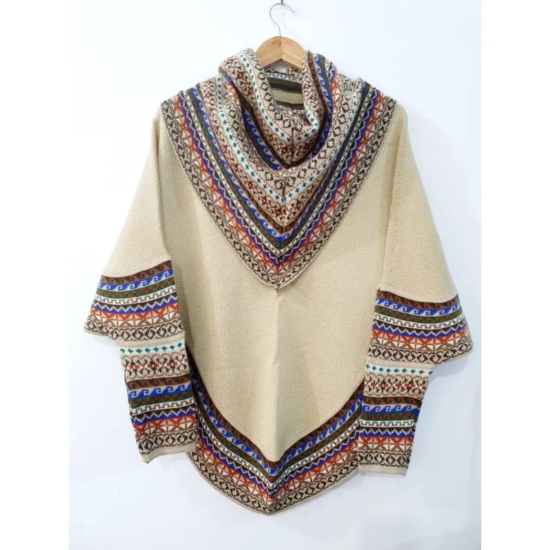 GENERICO - Poncho  Alpaca Con Manga 3/4 Y Gorro