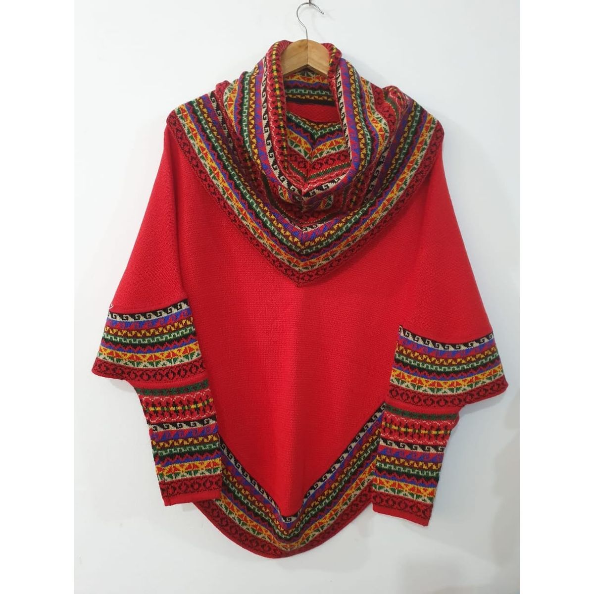 GENERICO - Poncho  Alpaca Con Manga 3/4 Y Gorro