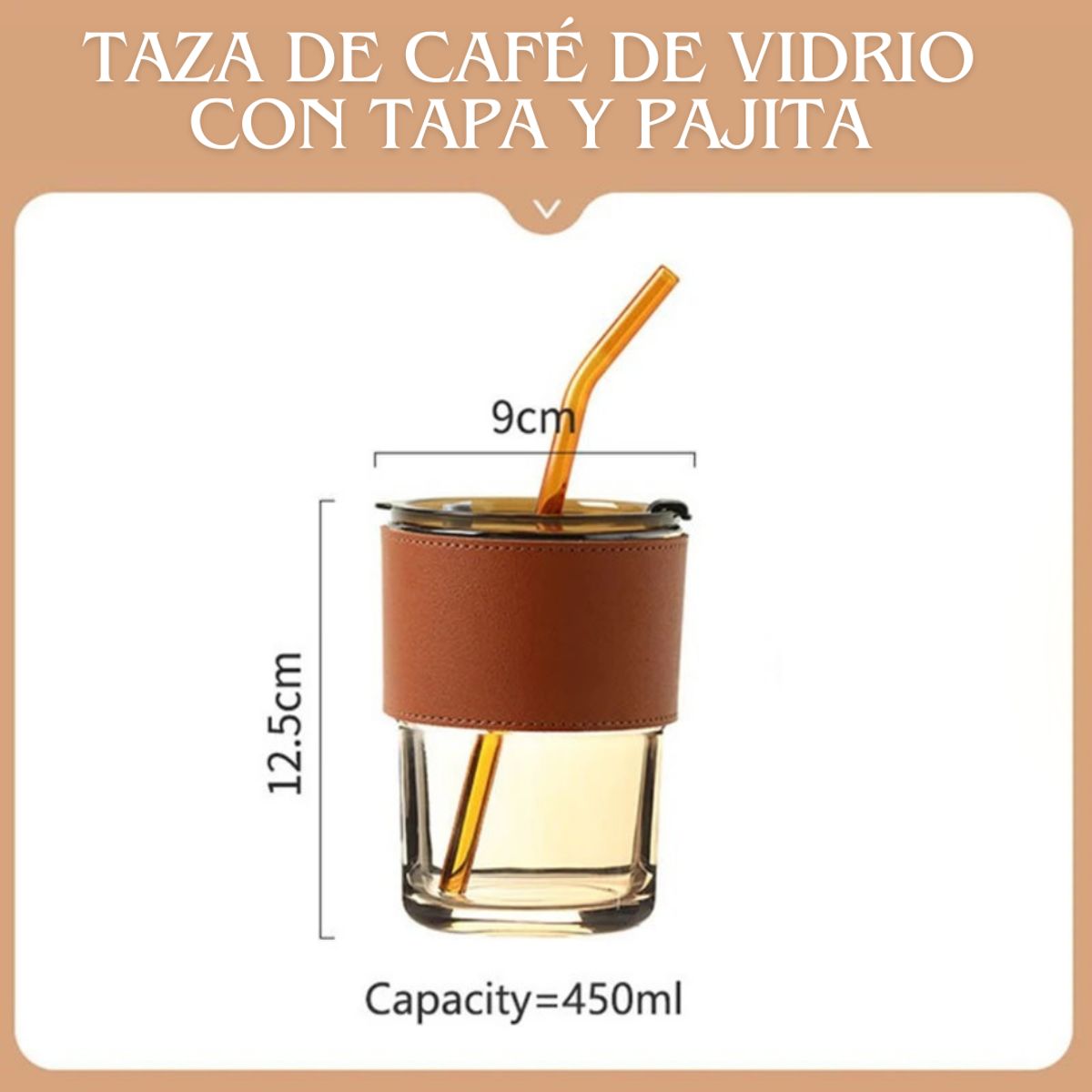 GENERICO - Taza de Vidrio para bebidas con sorbete 400 ml