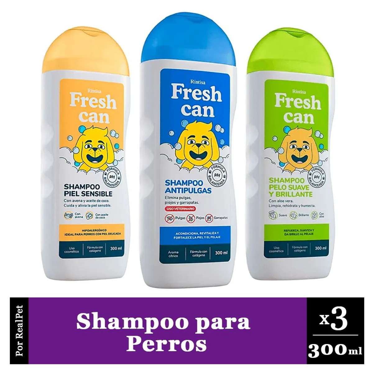 GENERICO - Pack x3 Shampoo para Perros Adultos Fresh Can Frasco 300 ml