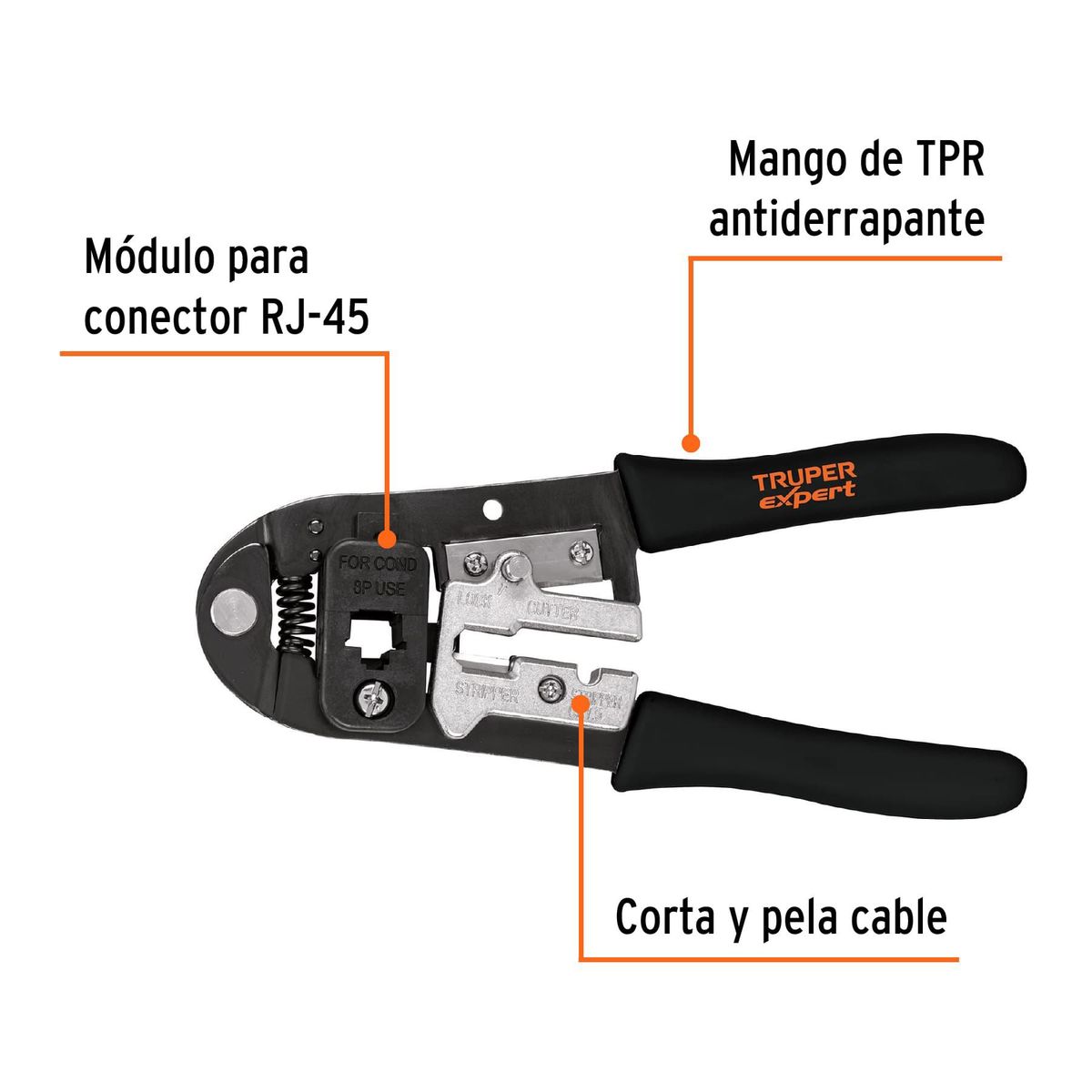 TRUPER - Alicate 8" (20cm) Ponchadora Cable de Red Rj45 18342 Truper