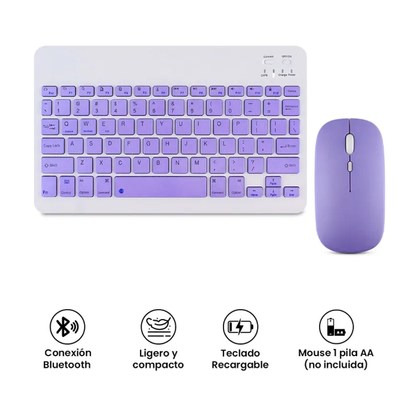 GENERICO - Teclado Mouse Inalámbrico Bluetooth Morado