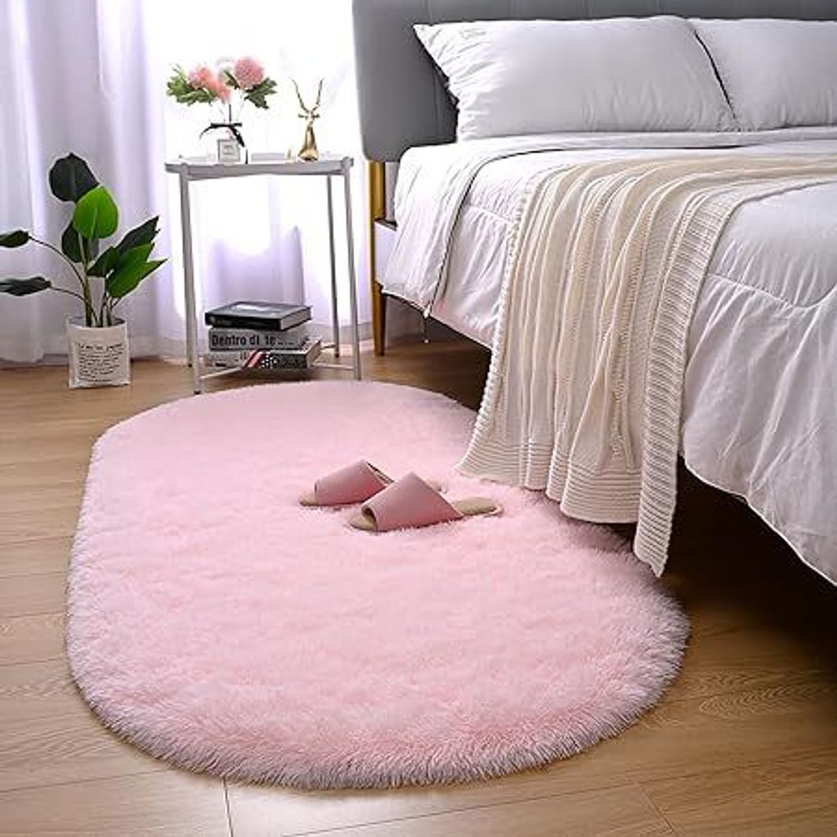 GENERICO - Alfombra ovalada felpa1,50 x 50 cm color rosado bebe
