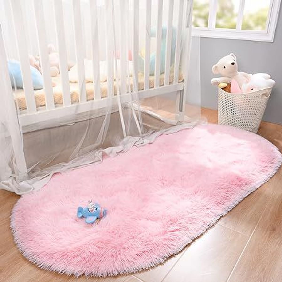 GENERICO - Alfombra ovalada felpa1,50 x 50 cm color rosado bebe