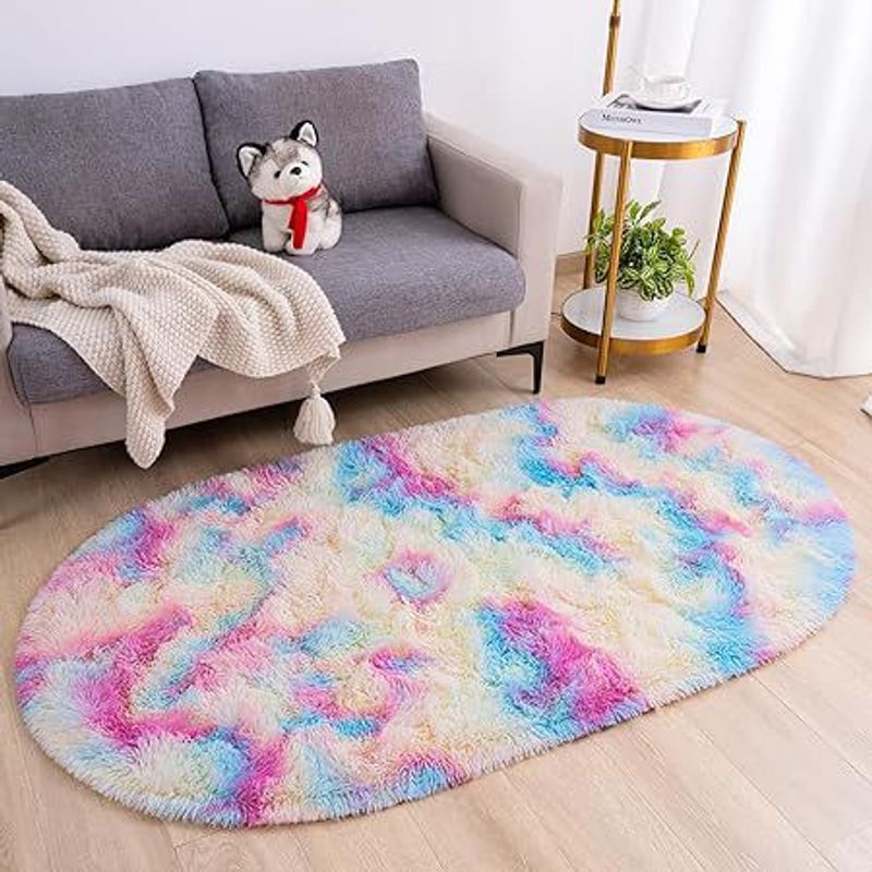 GENERICO - Alfombra ovalada felpa1,50 x 50 cm color arcoiris