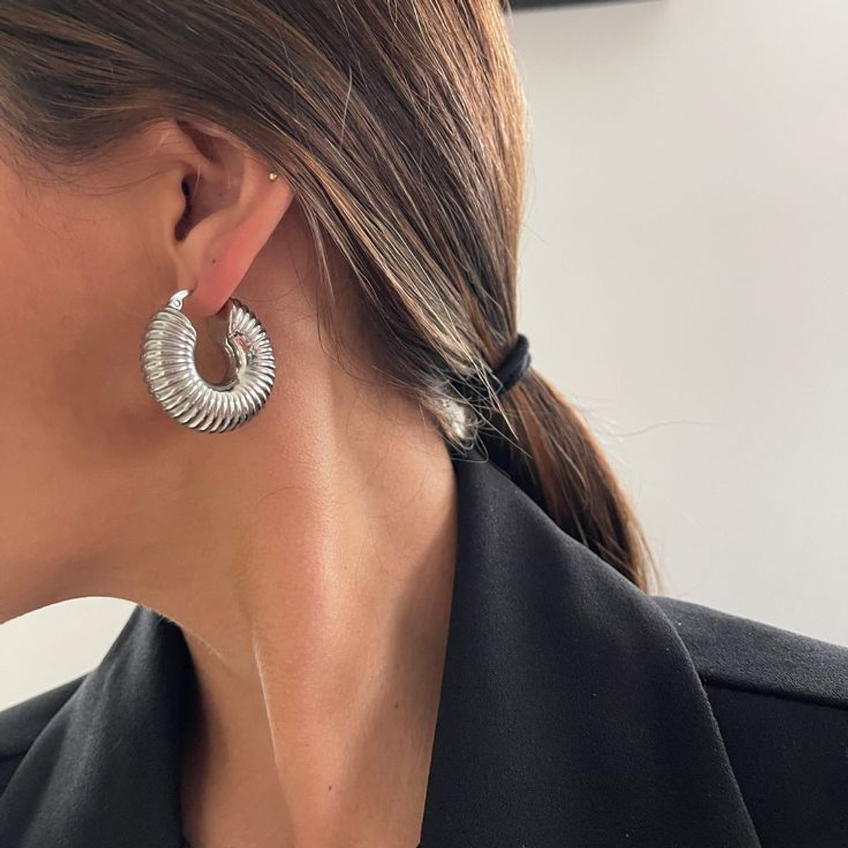 FERGUELLE - Aretes Hoop de Acero Inoxidable Donnut Plateado - Ferguelle