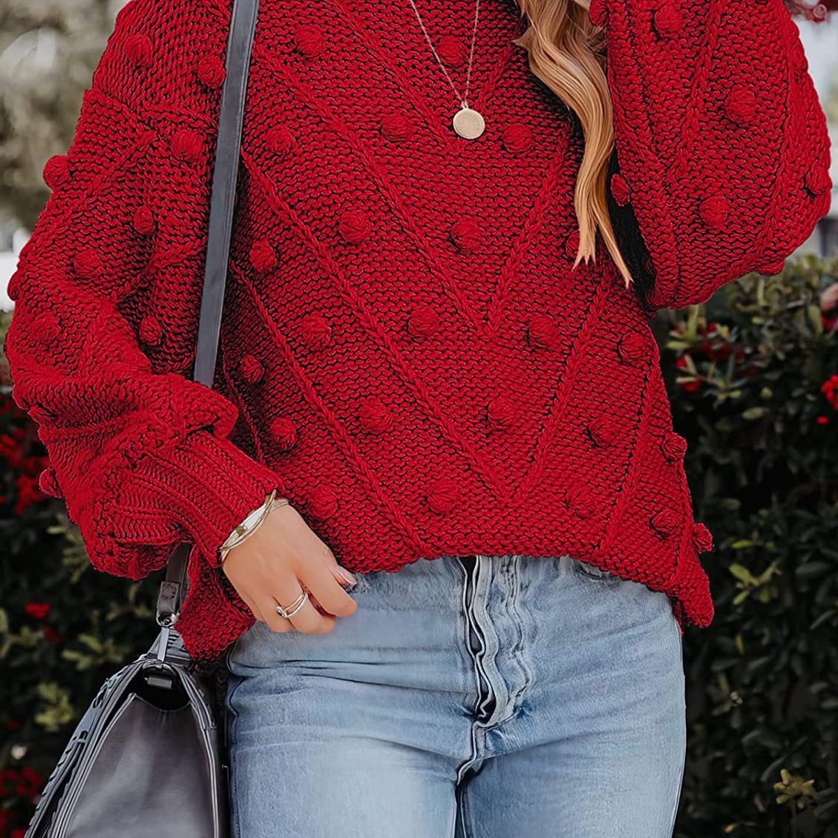 BLWOENS - Suéter Blwoens Rojo - Punto Con Pompones Manga Larga