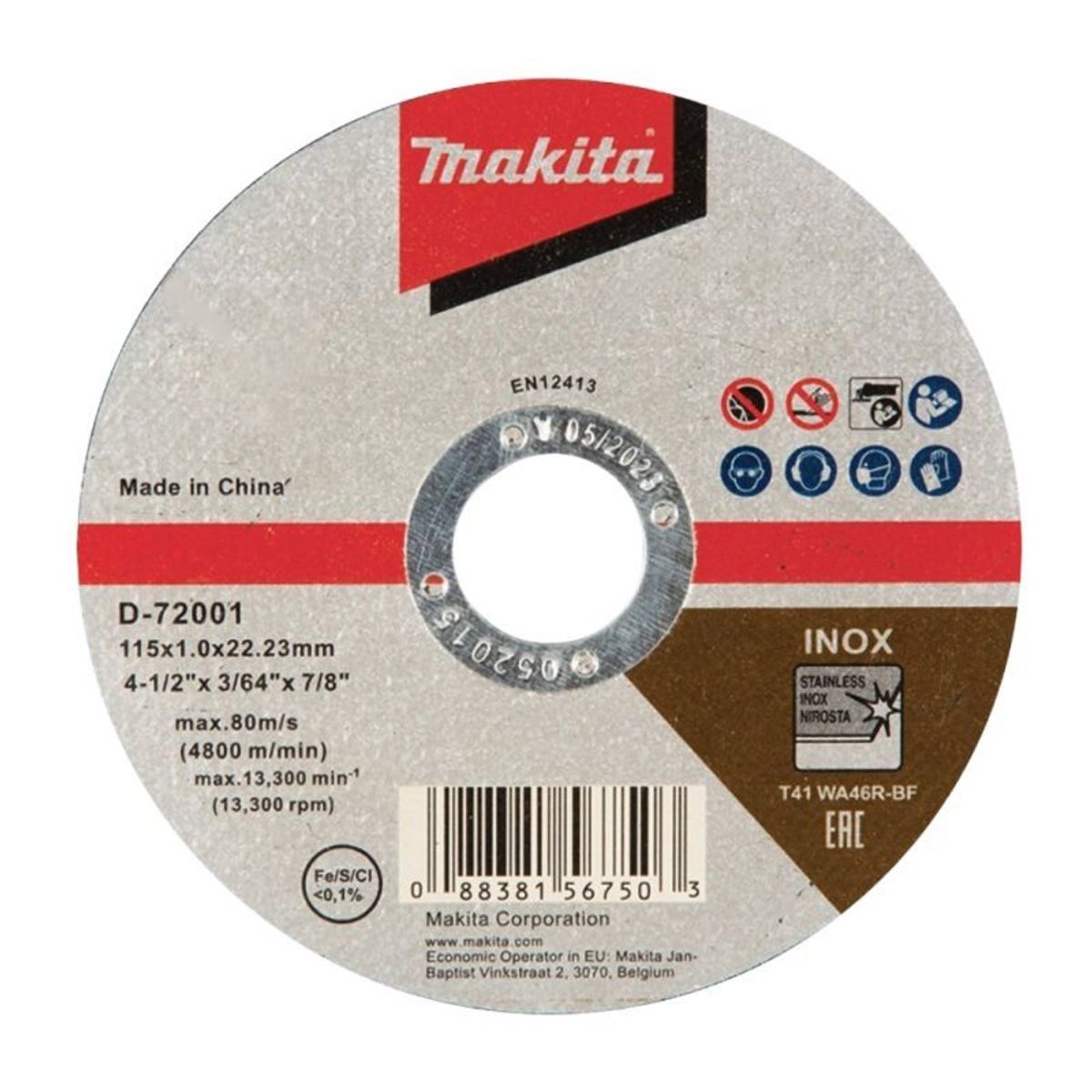 MAKITA - Disco abrasivo corte inoxidable 115 x 10mm WA46R