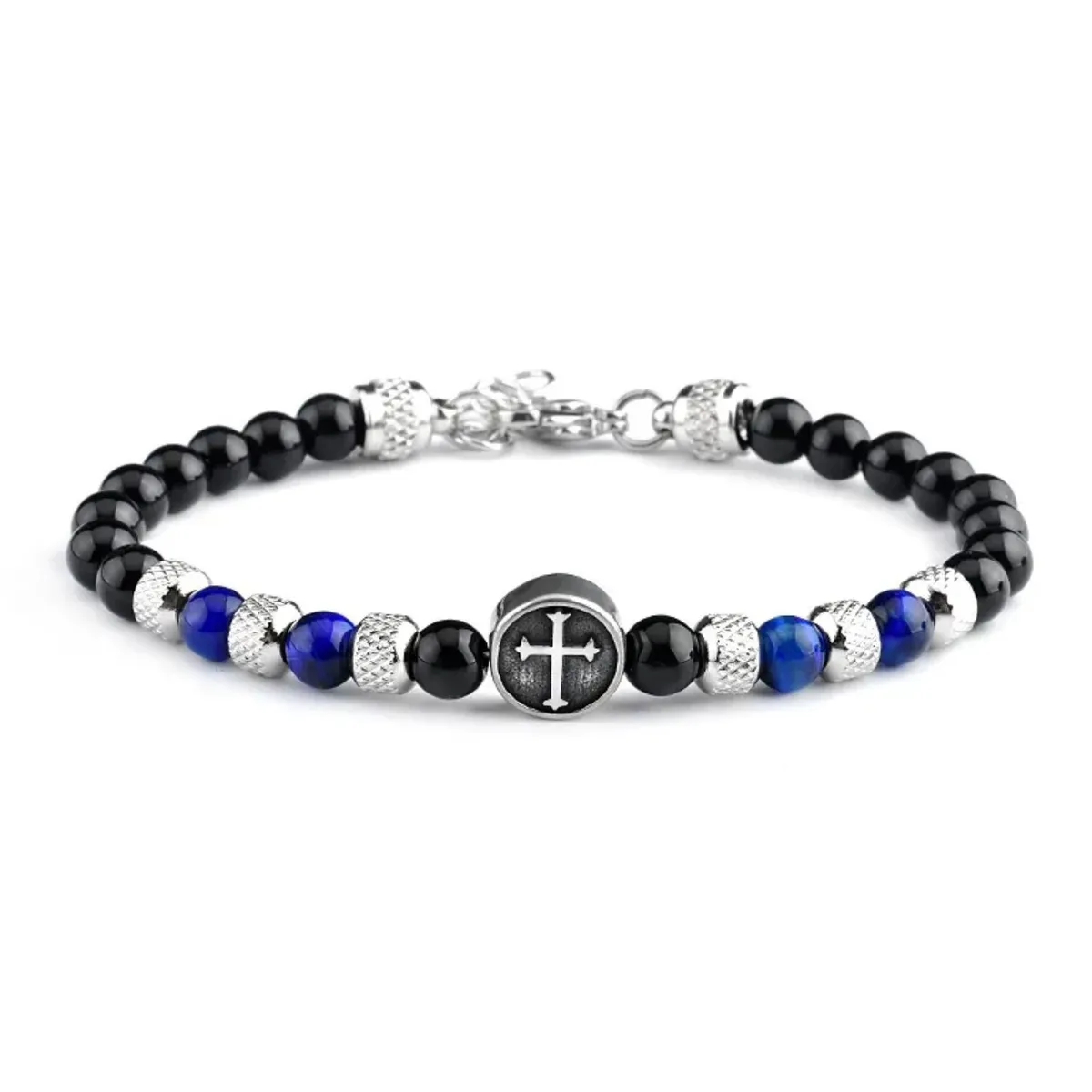 GENERICO - Pulsera de Ojo de Tigre con Logo de Cruz Brillante para Hombre