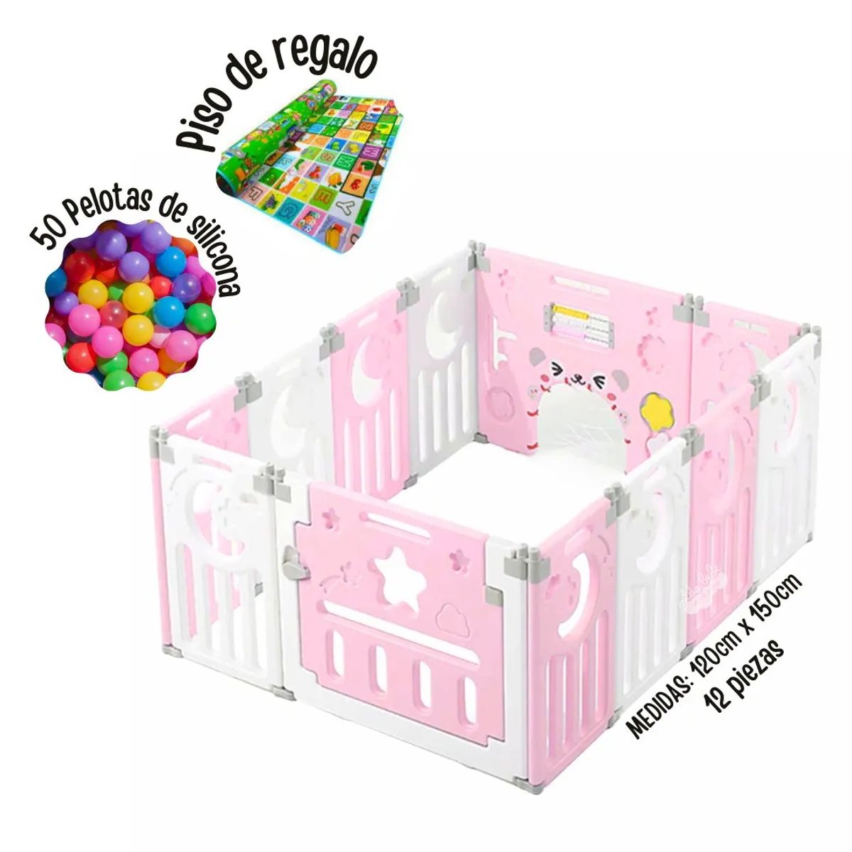 BABY - Corral Luna Rosado 12 PIEZASPLEGABLE  para bebé