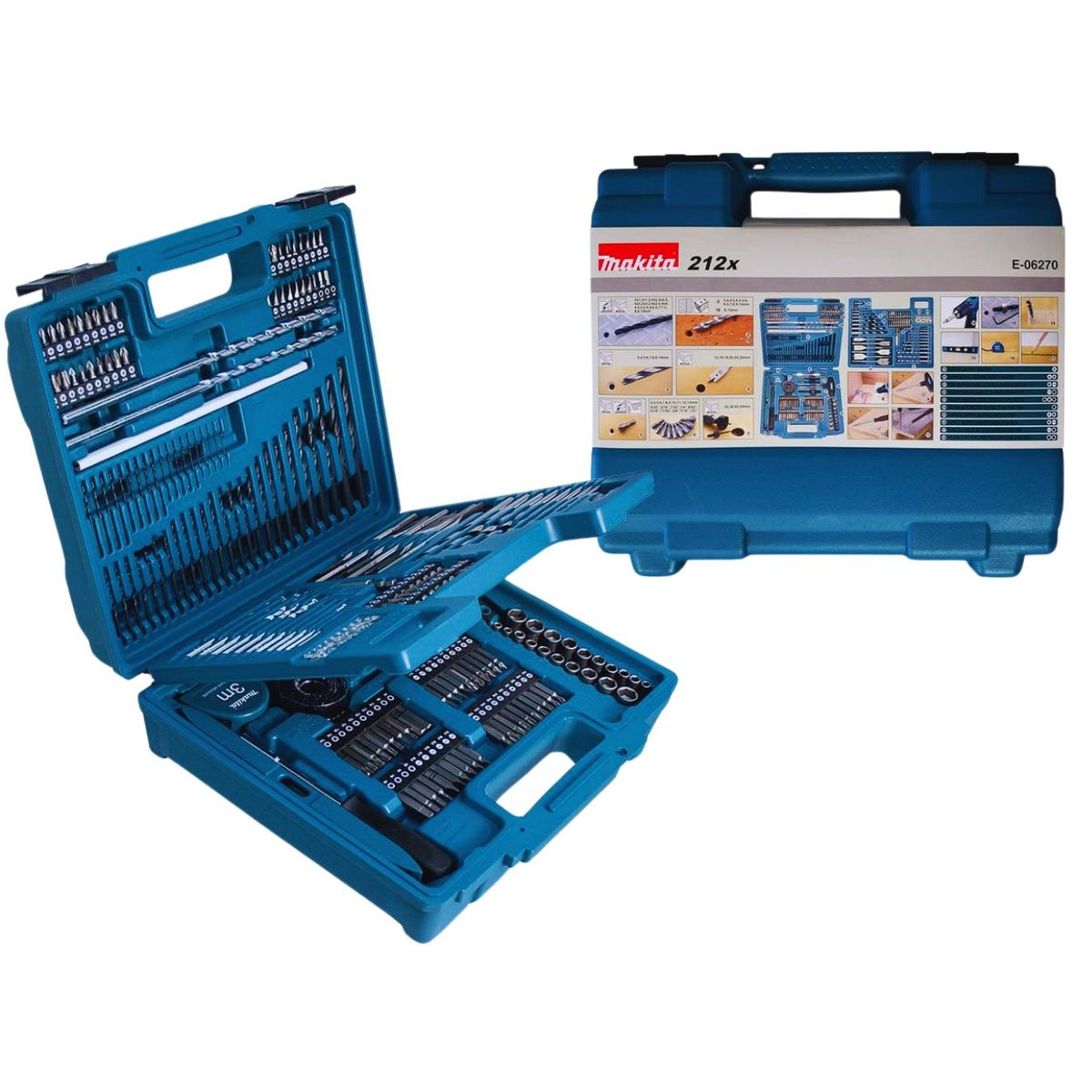 MAKITA - Set de brocas y puntas METAL MAMPOSTERIA Y MADERA 212PCS E-06270