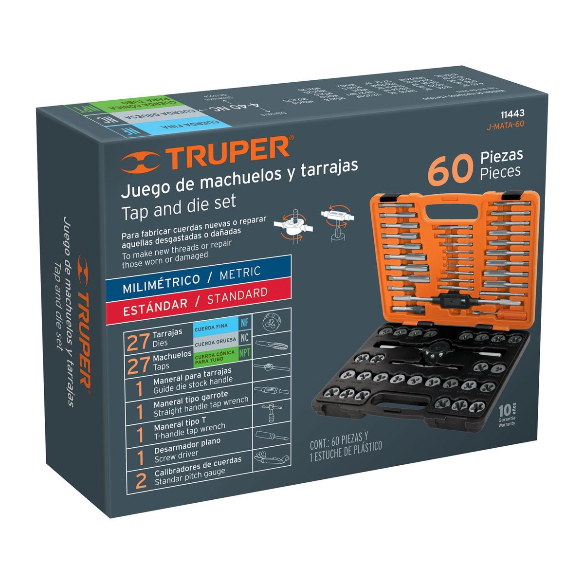 TRUPER - Juego de 60 piezas de machuelos y tarrajas