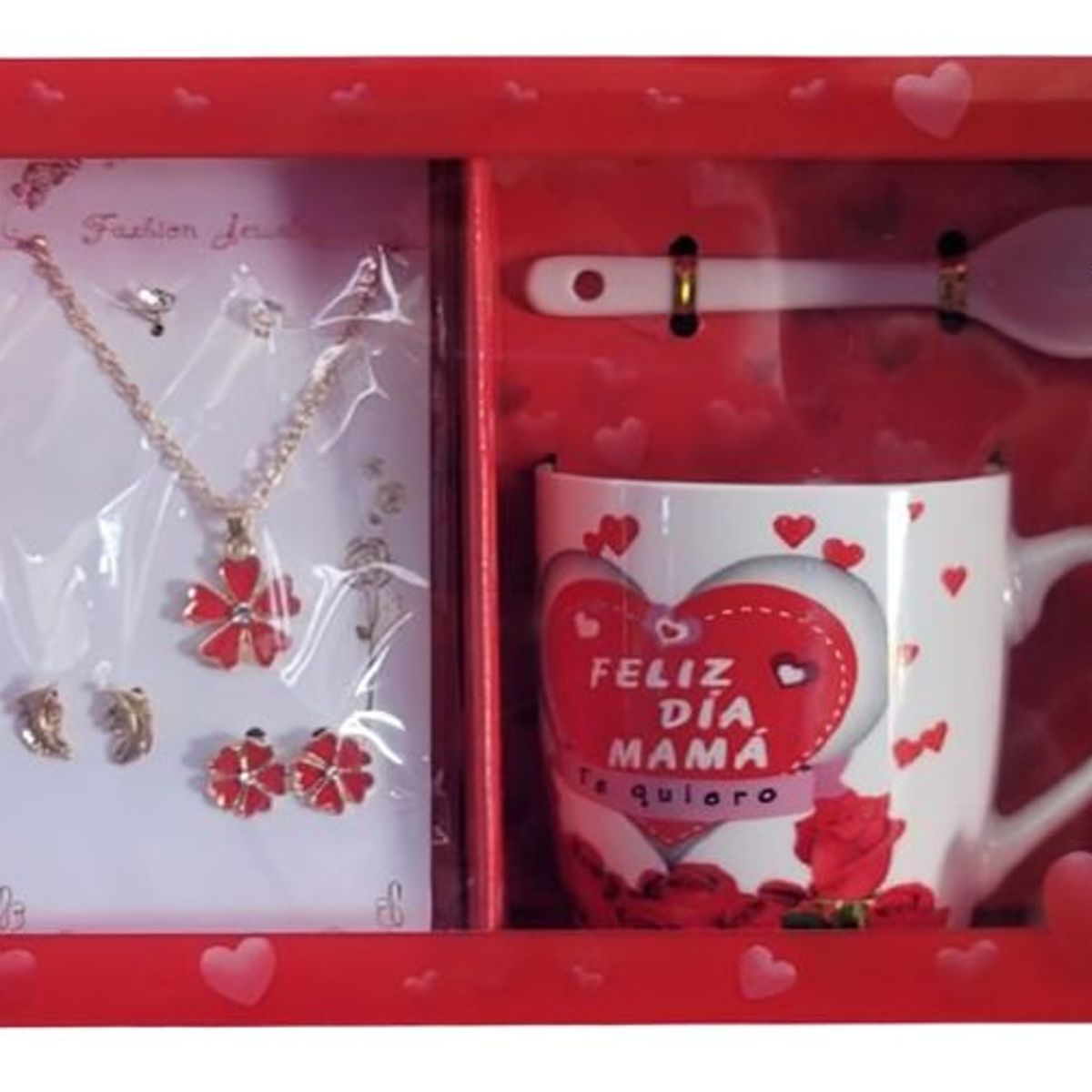 GENERICO - SET TAZA CON CUCHARITA DE LOZA + COLLAR Y 3 ARETES