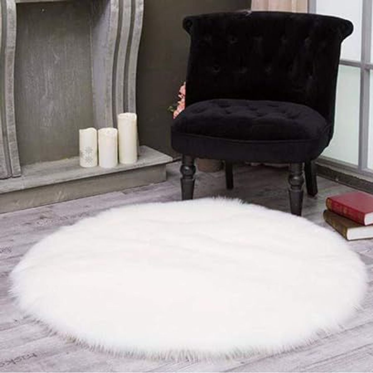 GENERICO - ALFOMBRA  CIRCULAR DE PELUCHE PELO LARGO BLANCO  150 CMx150 CM