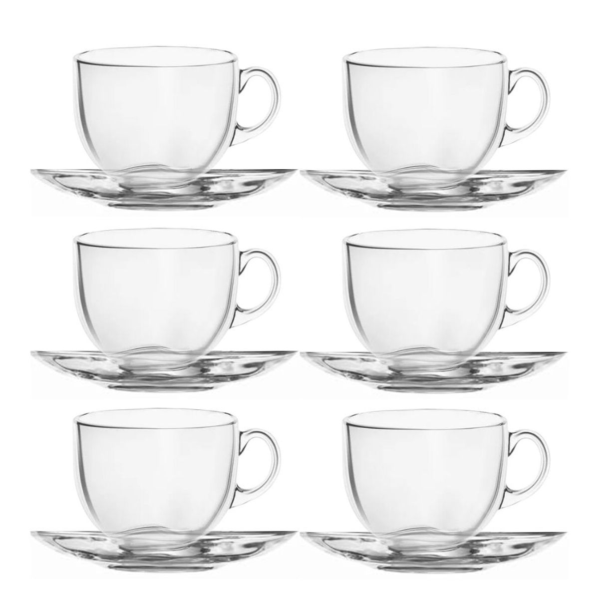 INSPIRA - Set de 6 Tazas más Plato de Vidrio Transparente para Café