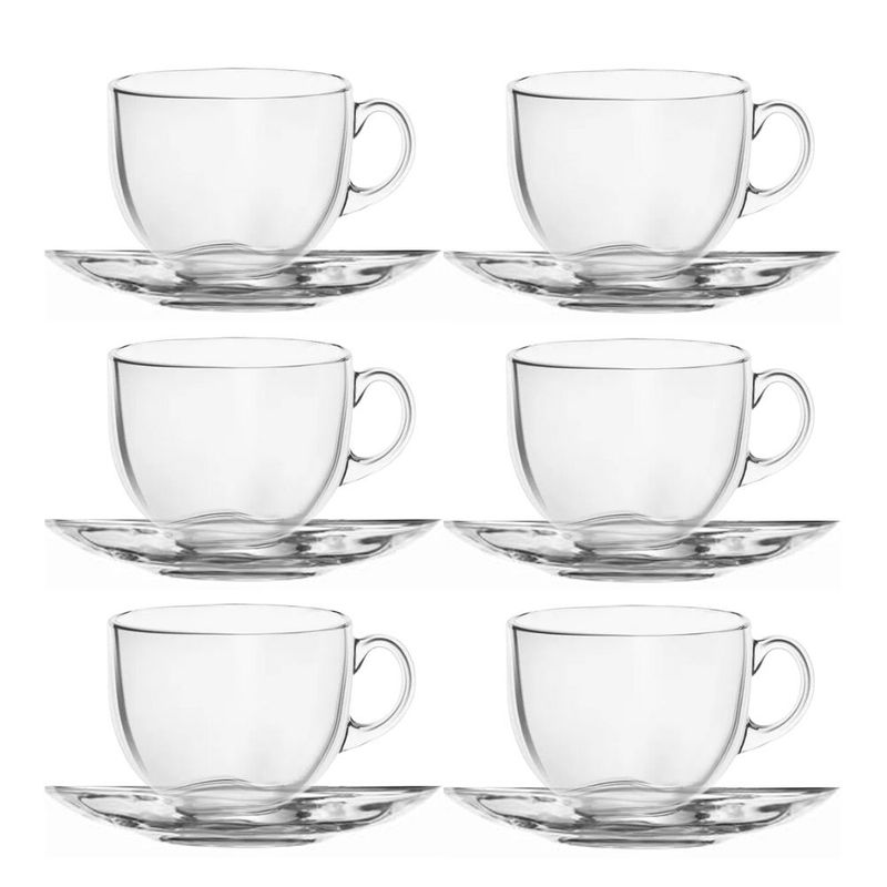 INSPIRA - Set de 6 Tazas más Plato de Vidrio Transparente para Café
