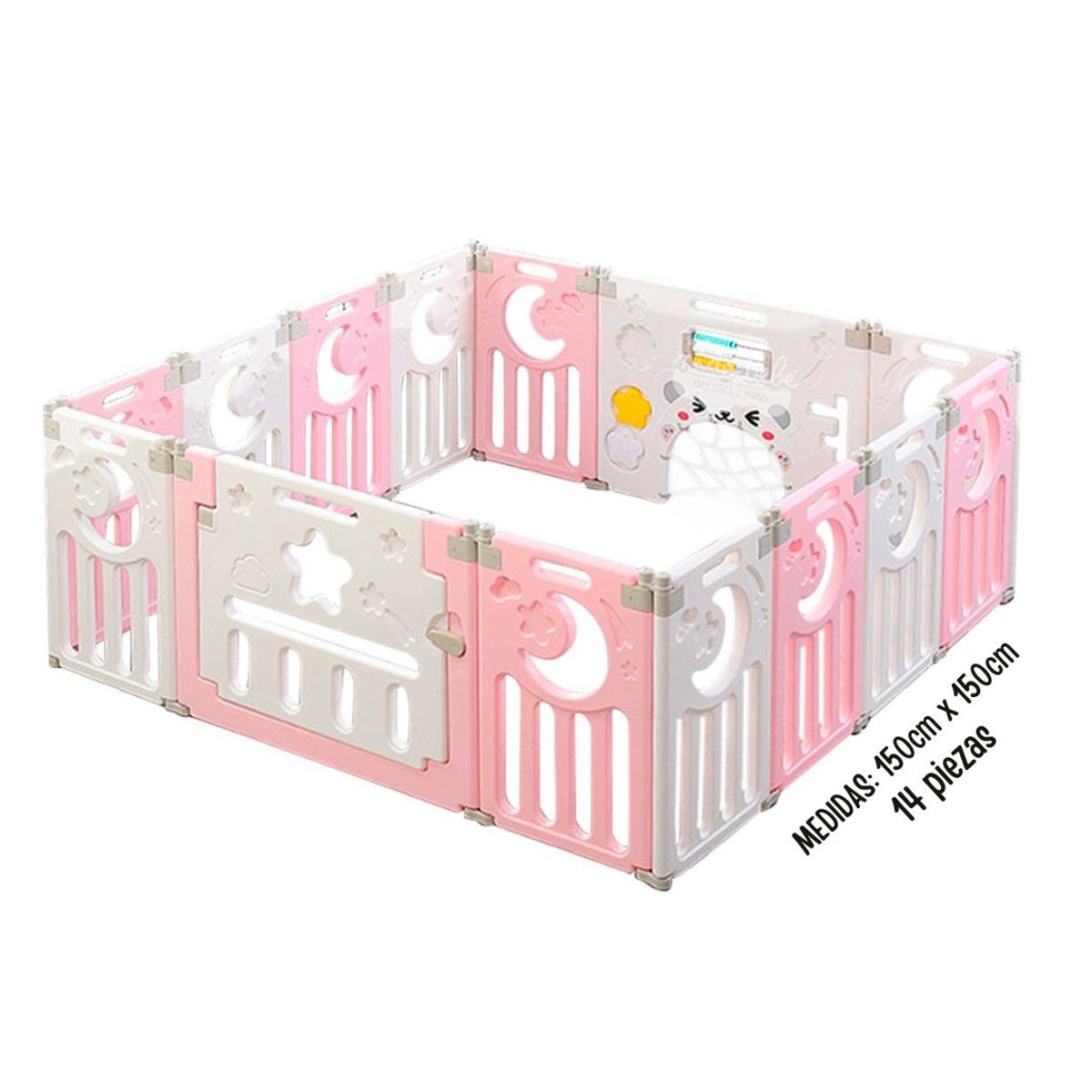 BABY - Corral Luna 14 PIEZAS Rosado PLEGABLE para bebé