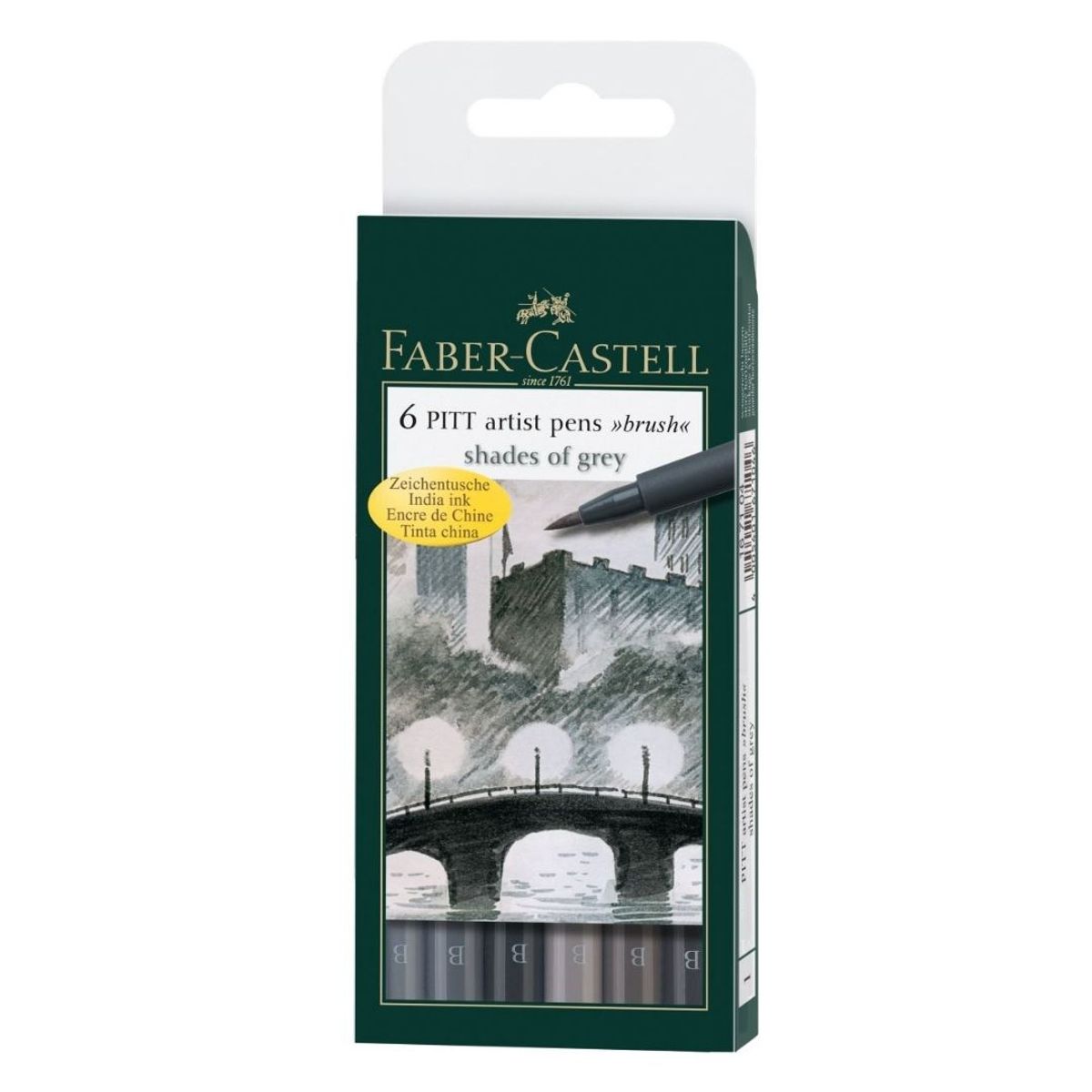 FABER-CASTELL - Set x 6 Pitt Artist Pen Brush Shade of Grey