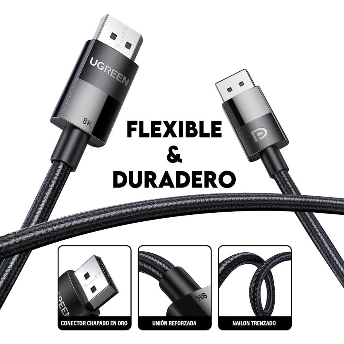 UGREEN - Cable DisplayPort DP 1.4 HDR UGREEN, 8K@60Hz, 5 metros, Macho a Macho