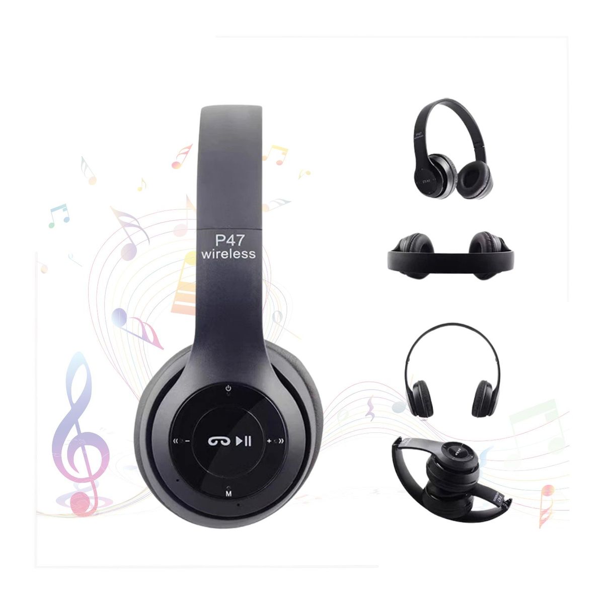 GENERICO - Auriculares con Bluetooth Inalámbrico P47 Negro