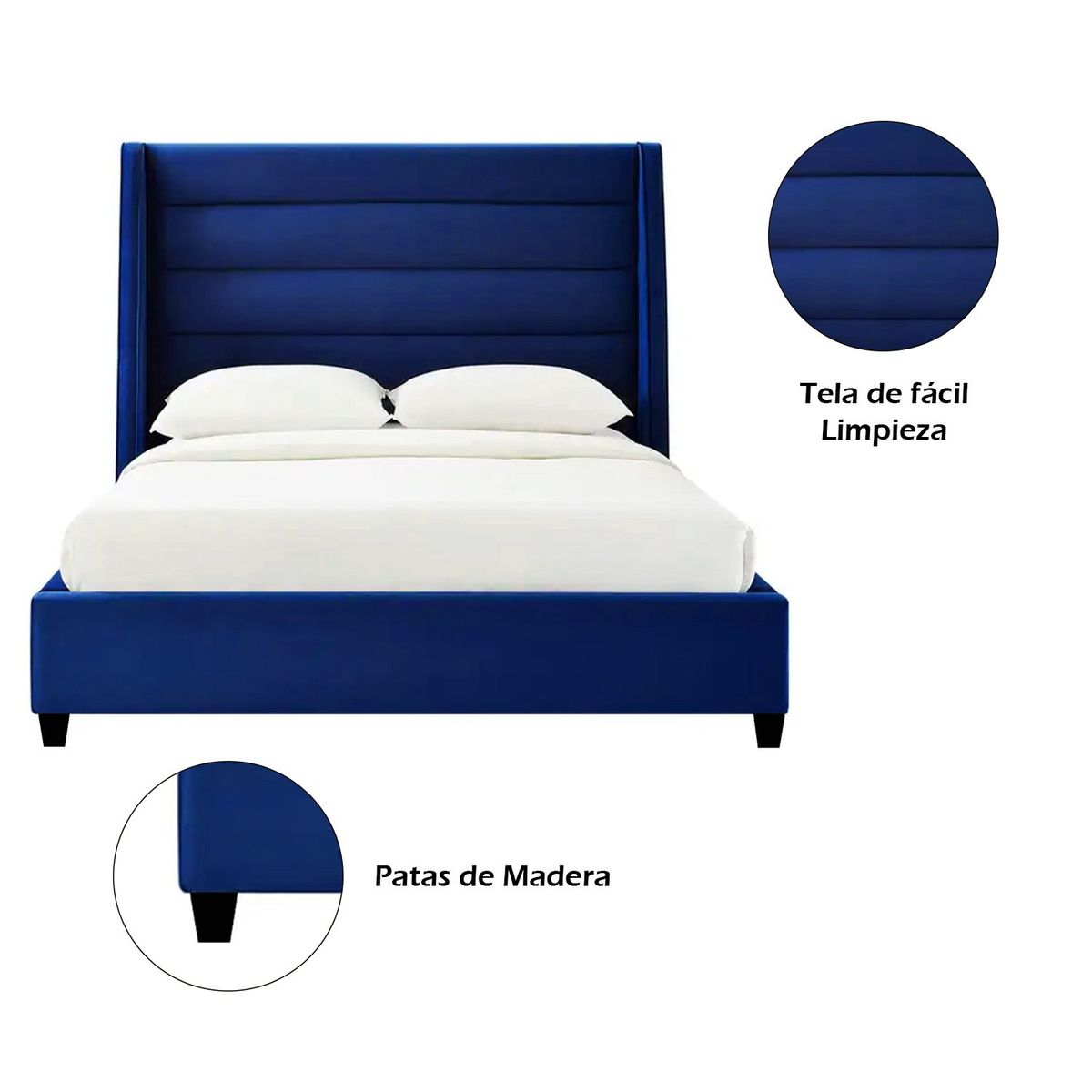 GENERICO - Cama Tapizada Listón Venus Azul 2 Plazas