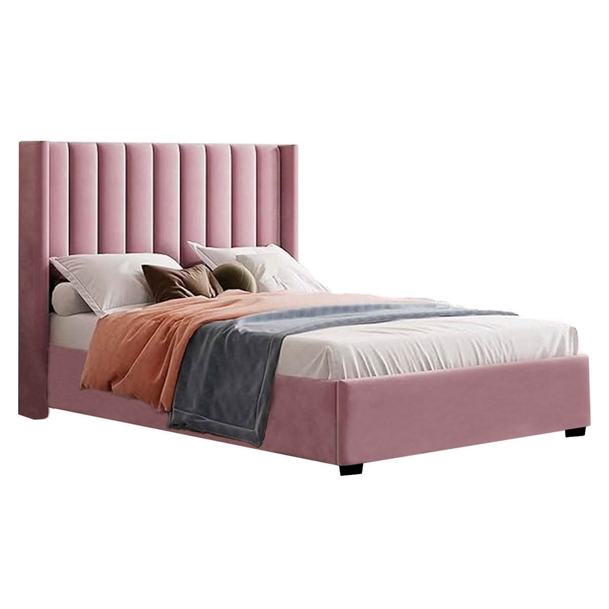 GENERICO - Cama Tapizada Listón Palo Rosa 1.5 Plz