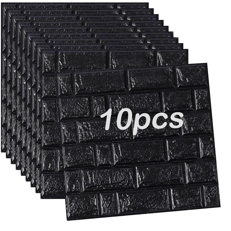 OEM - Pack x 10 Pcs Papel Tapiz Autoadhesivo Decoración 3D Ladrillo Negro