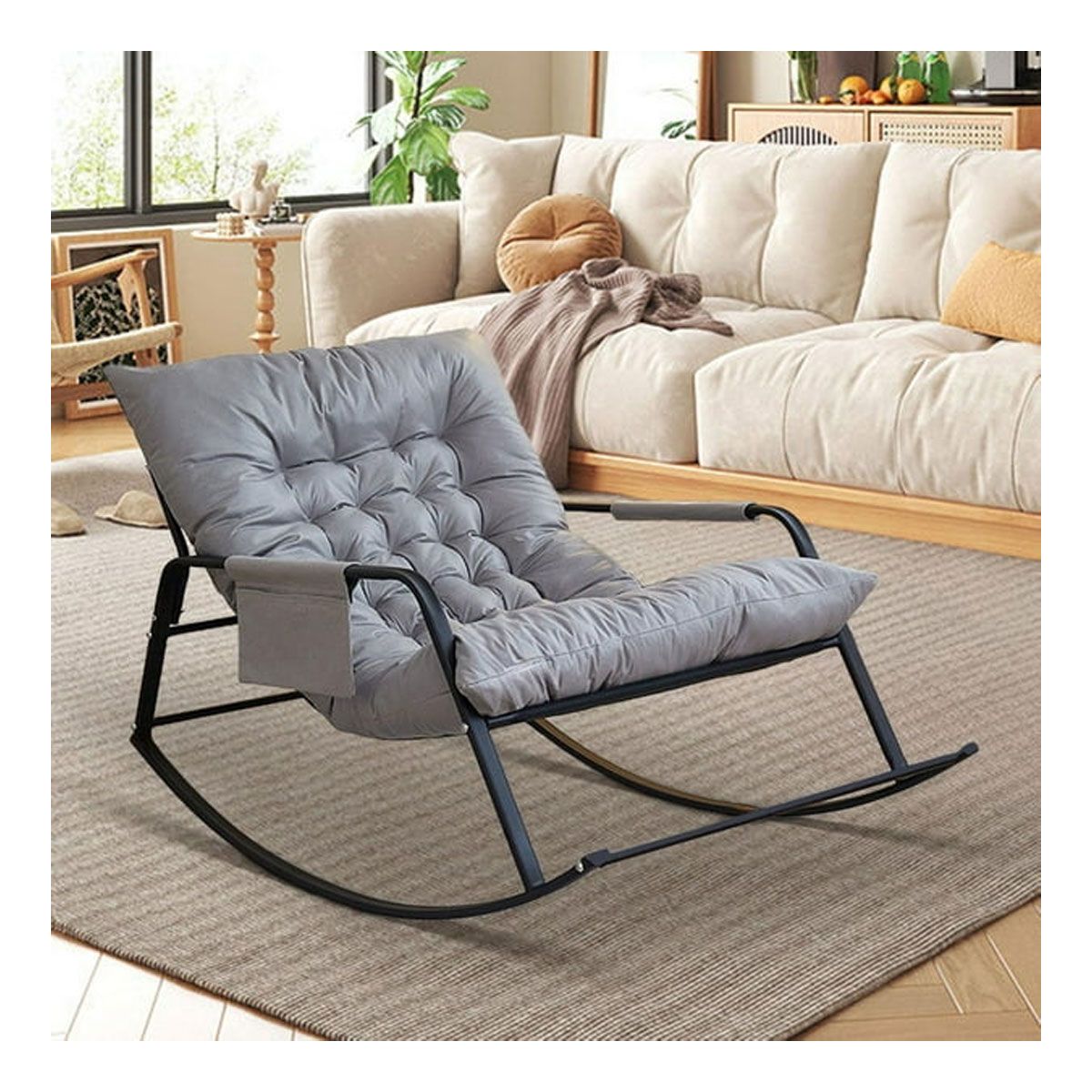 GENERICO - Silla Sillón Mecedora Reposera Terraza Playera Hogar Negro Gris